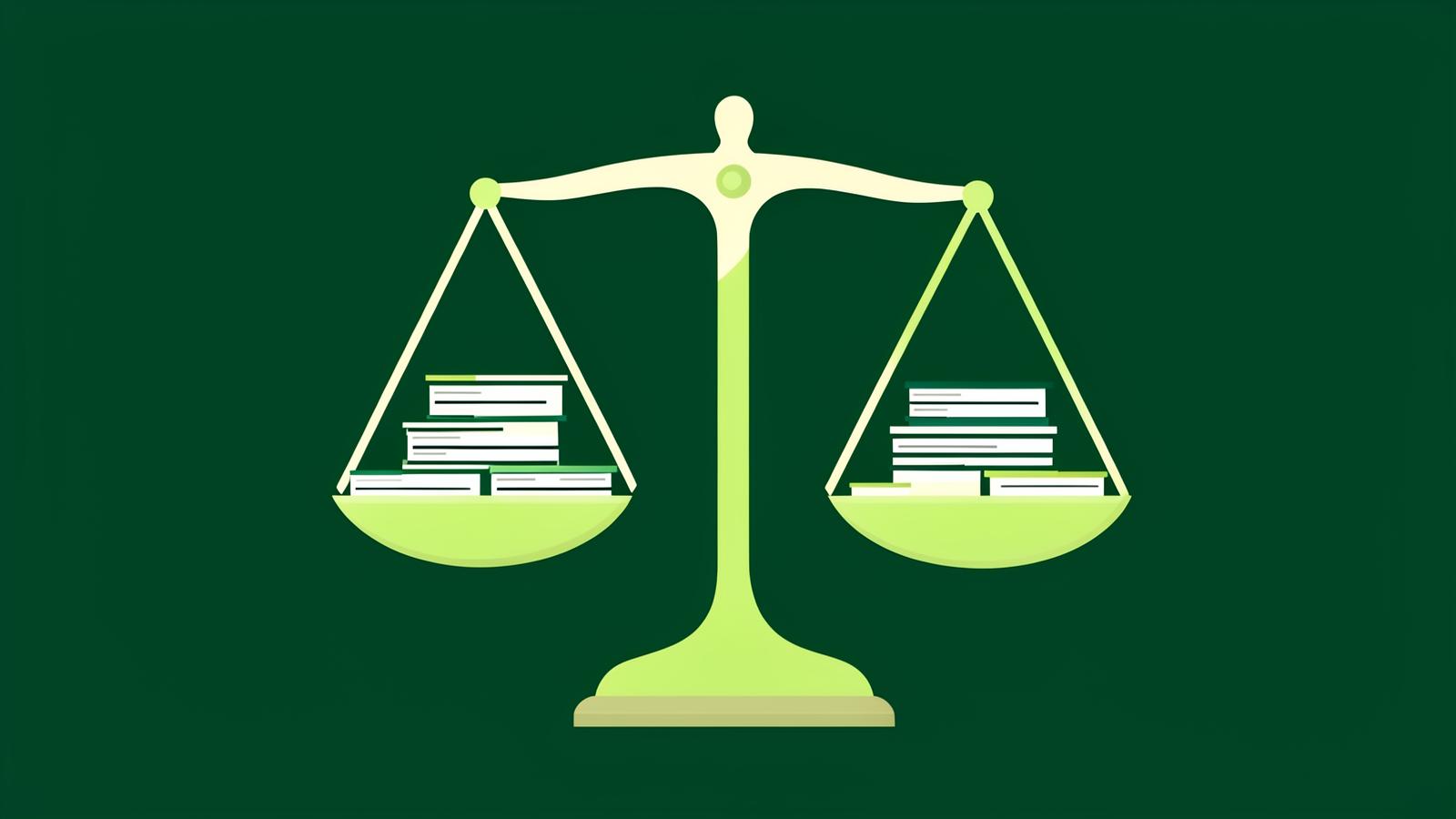 Illustration : balance comparant deux dossiers juridiques